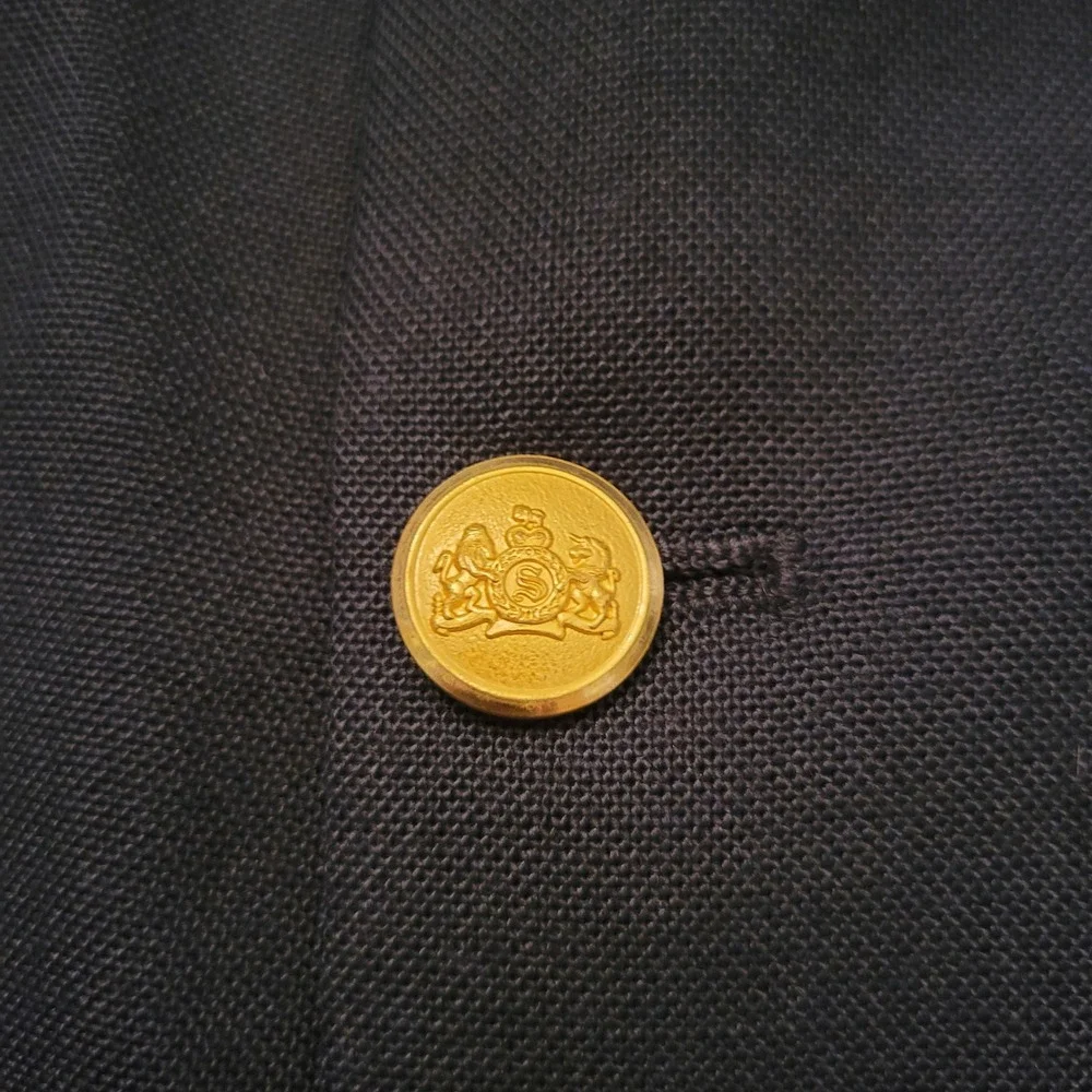 Stafford 42R Hopsack Blazer Navy Blue Gold Crest‎ Buttons NEW Nautical Preppy